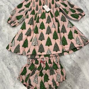 Pink Chicken Pink and Green Christmas Tree Dress Set